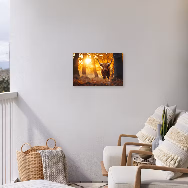 Schotse hooglander - Bos - Herfst - Dieren - Natuur - Bladeren Tuinposter op houten frame 2 cm dik klein -sfeer1