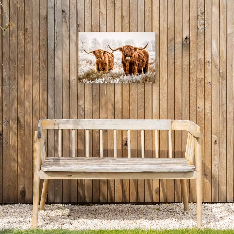 Schotse hooglander - Koe - Natuur - Winter Tuinposter op houten frame 2 cm dik klein -sfeer4