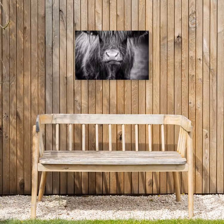 Schotse hooglander - Koe - Zwart - Wit - Dieren Tuinposter op houten frame 2 cm dik klein -sfeer4