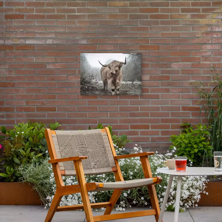 Schotse hooglander - Natuur - Herfst - Dieren - Wild - Bos Tuinposter op houten frame 2 cm dik klein -sfeer3