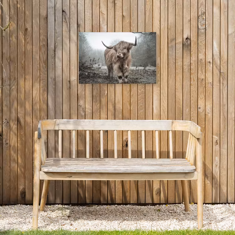 Schotse hooglander - Natuur - Herfst - Dieren - Wild - Bos Tuinposter op houten frame 2 cm dik klein -sfeer4