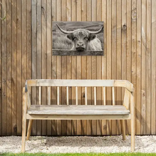 Schotse hooglander - Zwart - Wit - Hout Tuinposter op houten frame 2 cm dik klein -sfeer4