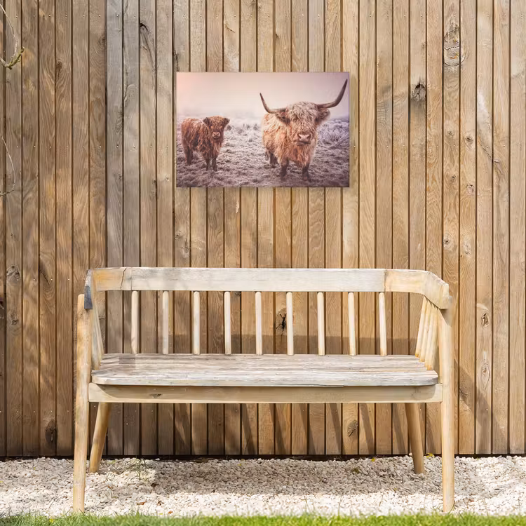 Schotse hooglanders - Licht - Lucht - Natuur Tuinposter op houten frame 2 cm dik klein -sfeer4