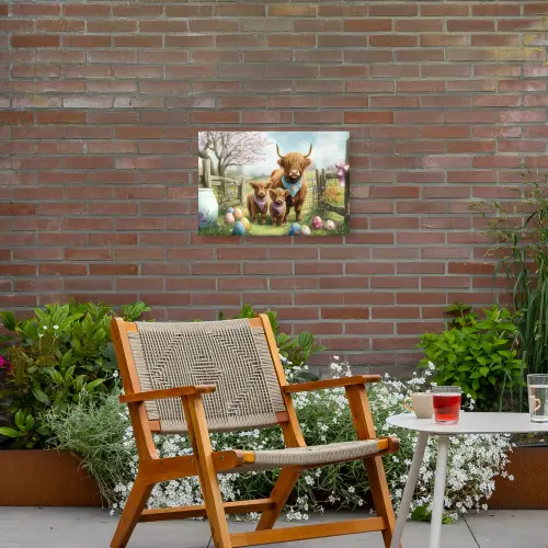 Schotsehooglanders - Paaseieren - Lente Tuinposter op houten frame 2 cm dik klein -sfeer3