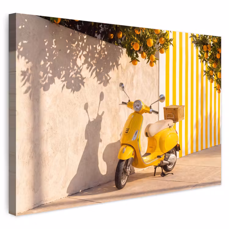 Scooter - Natuur - Zomer - Geel - Mediterraan Tuinposter op houten frame 2 cm dik klein -3d
