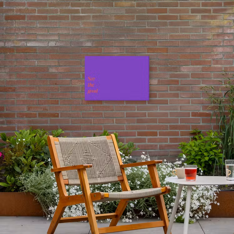 See the good - Oranje - Paars Tuinposter op houten frame 2 cm dik klein -sfeer3