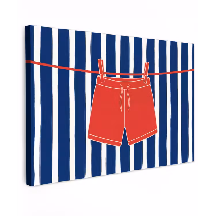 Shorts - Waslijn - Zomer - Illustratie - Rood Tuinposter op houten frame 2 cm dik klein -3d