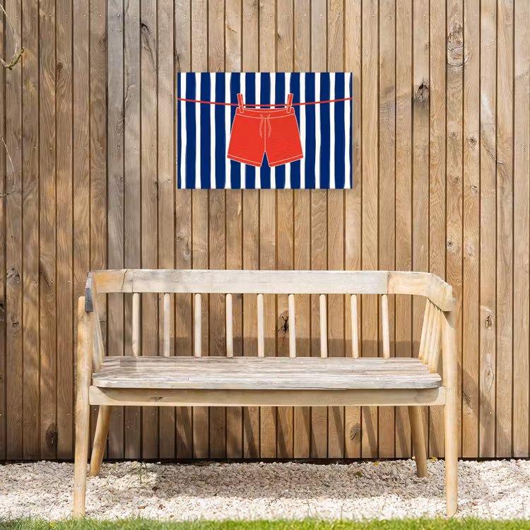 Shorts - Waslijn - Zomer - Illustratie - Rood Tuinposter op houten frame 2 cm dik klein -sfeer4