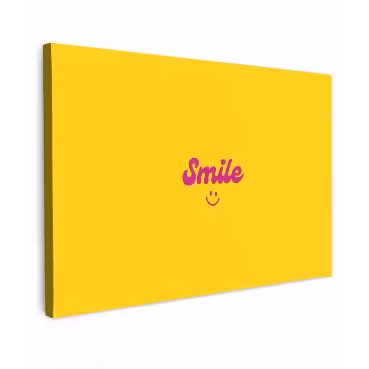 Smile - Geel - Roze Tuinposter op houten frame 2 cm dik klein -3d