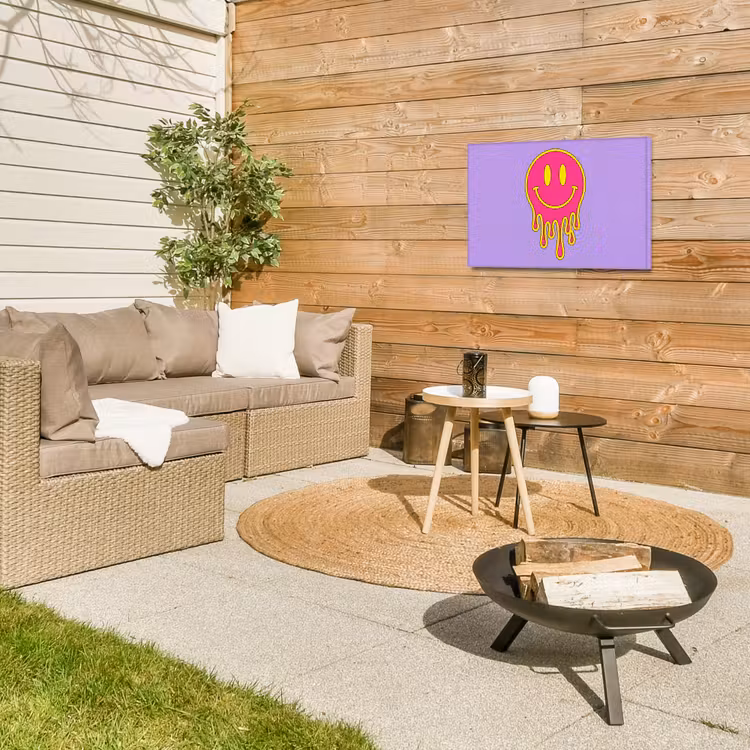 Smiley - Drip - Neon Tuinposter op houten frame 2 cm dik klein -sfeer2