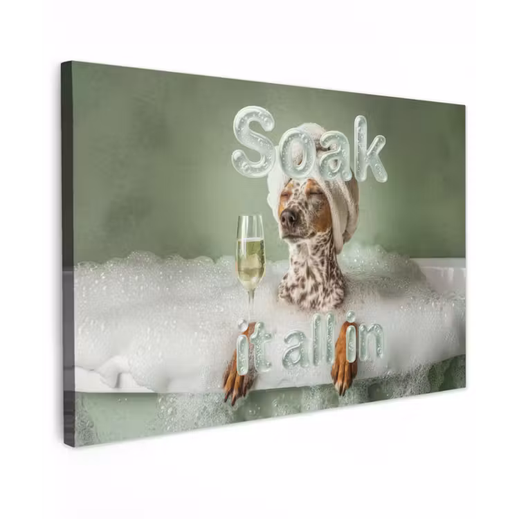 Soak it all in - Hond - Bad Tuinposter op houten frame 2 cm dik klein -3d