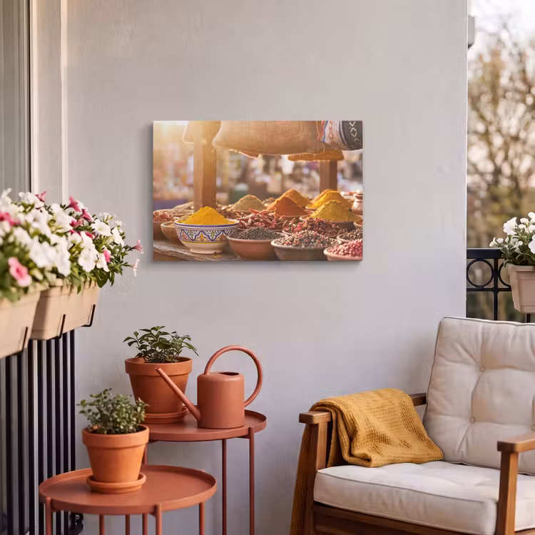 Buiten canvas - Specerijen - Markt - Kleurrijk - Specerijen - Markt - Kleurrijk Tuinposter op houten frame 2 cm dik klein