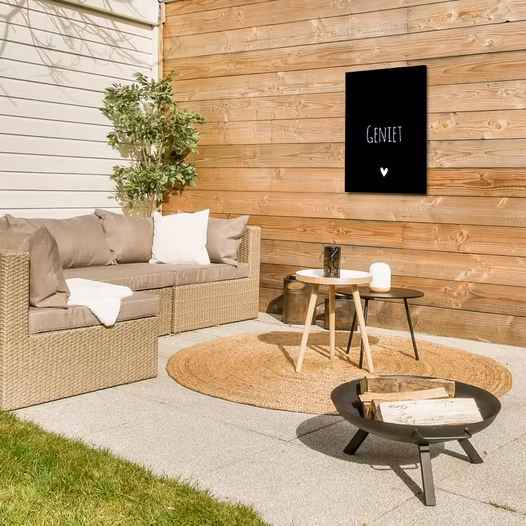 Spreuken - Geniet - Quotes Tuinposter op houten frame 2 cm dik klein -sfeer2