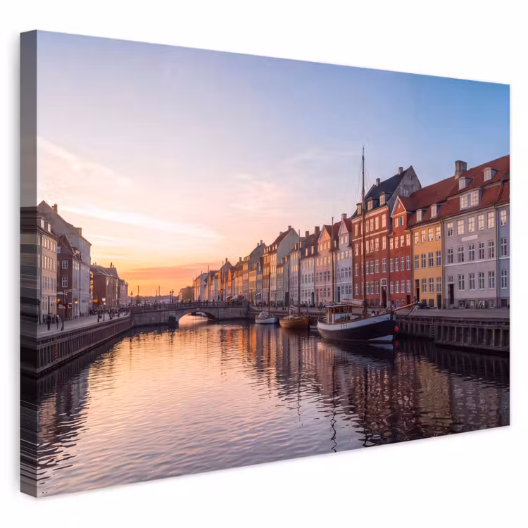 Stad - Gracht - Zonsondergang - Klassiek - Kleurrijk Tuinposter op houten frame 2 cm dik klein -3d