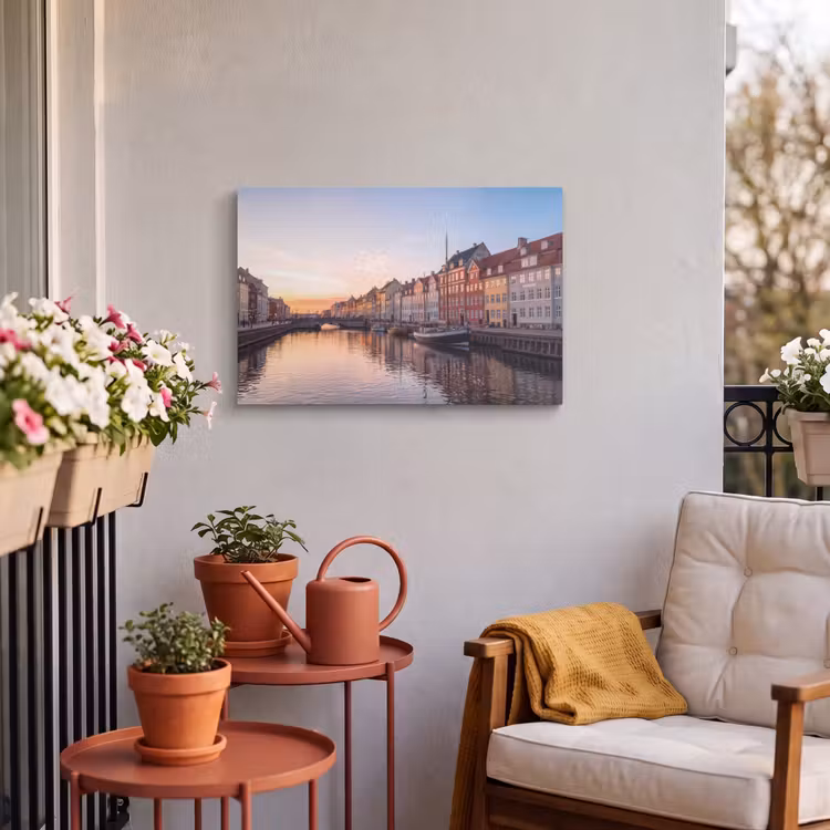Stad - Gracht - Zonsondergang - Klassiek - Kleurrijk Tuinposter op houten frame 2 cm dik klein -sfeer1