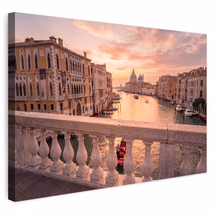 Stad - Venetië - Kanaal - Zonsopgang - Architectuur - Goud Tuinposter op houten frame 2 cm dik klein -3d