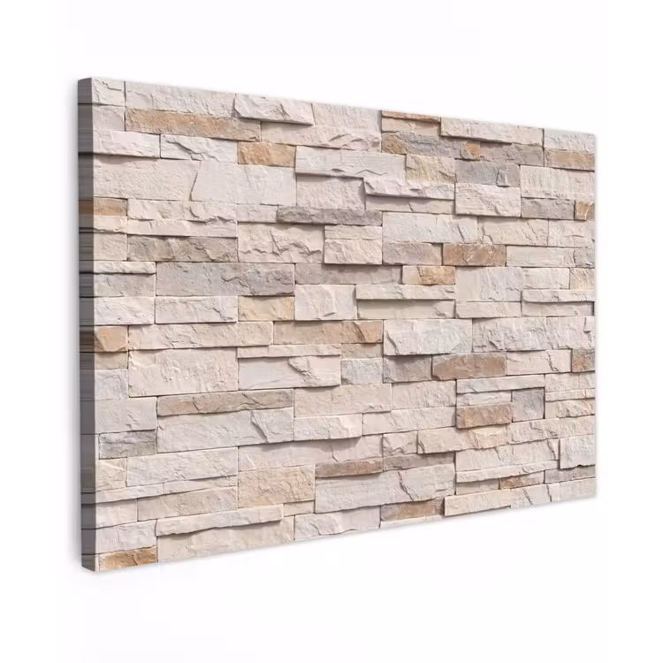 Steen - Muur - Textuur - Rustiek - Beige Tuinposter op houten frame 2 cm dik klein -3d