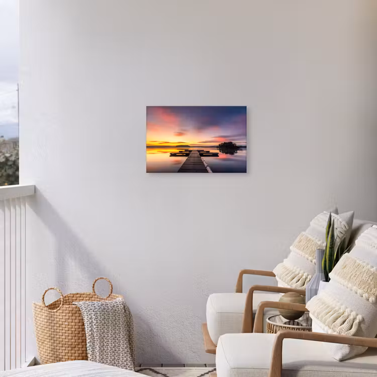 Steiger - Zonsondergang - Water - Zee - Reflectie Tuinposter op houten frame 2 cm dik klein -sfeer1