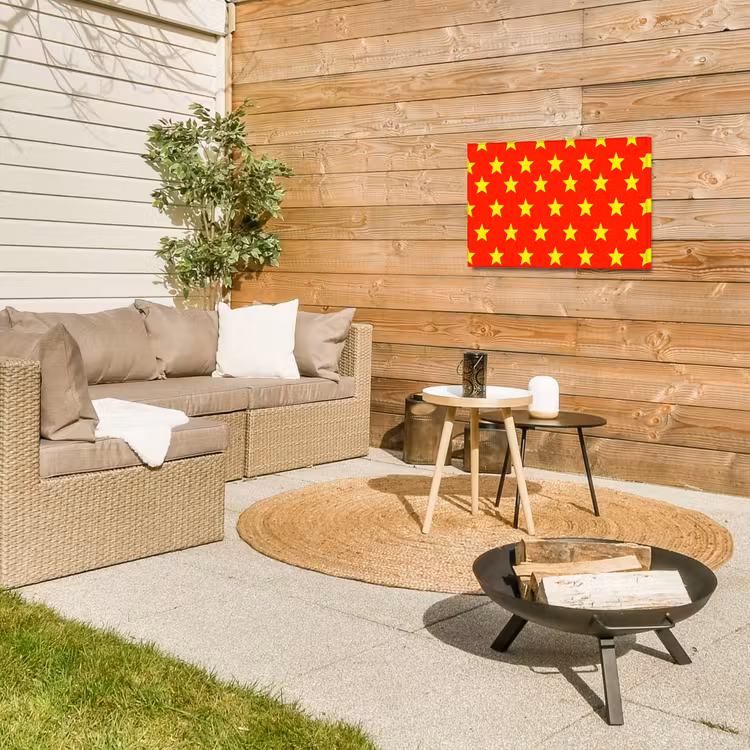Ster - Patroon - Geel Tuinposter op houten frame 2 cm dik klein 845 -sfeer2
