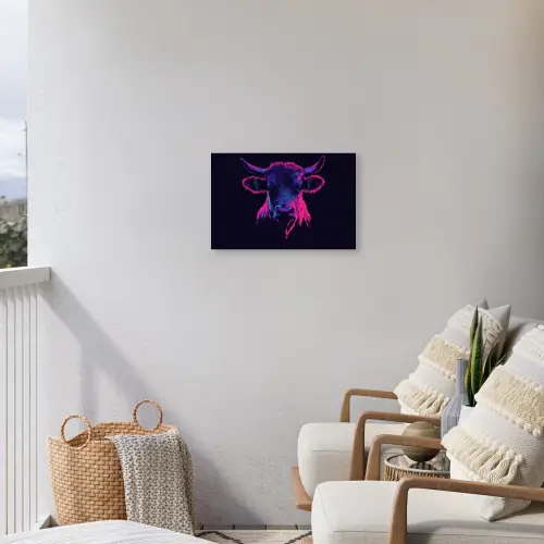 Stier - Neon - Zwart - Kleur Tuinposter op houten frame 2 cm dik klein -sfeer1