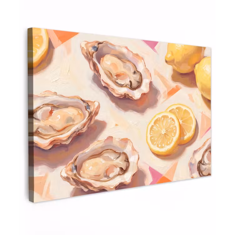 Stilleven - Citroenen - Oesters - Abstract - Oranje Tuinposter op houten frame 2 cm dik klein -3d
