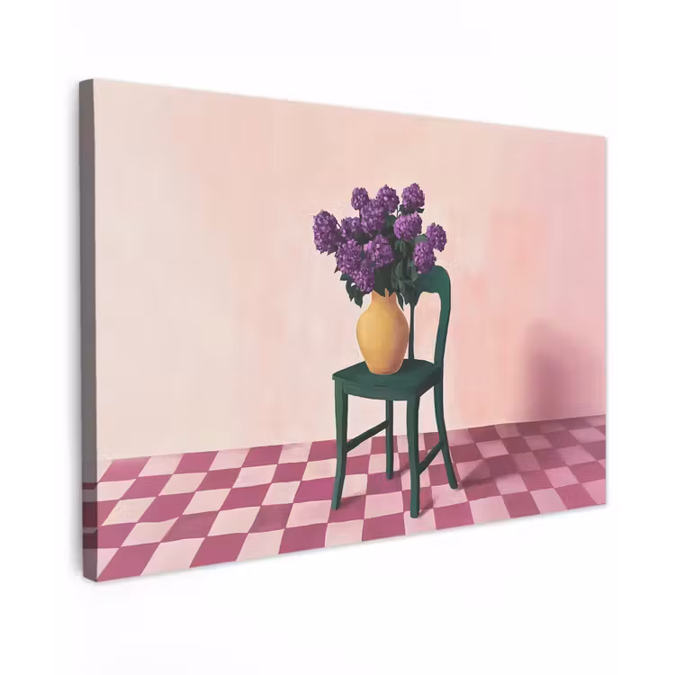 Stoel - Vaas - Bloemen - Geblokt Tuinposter op houten frame 2 cm dik klein -3d