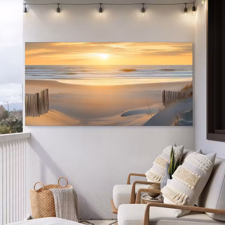 Strand - Duinen - Zonsondergang Tuinposter op houten frame 2 cm dik xxl -sfeer1