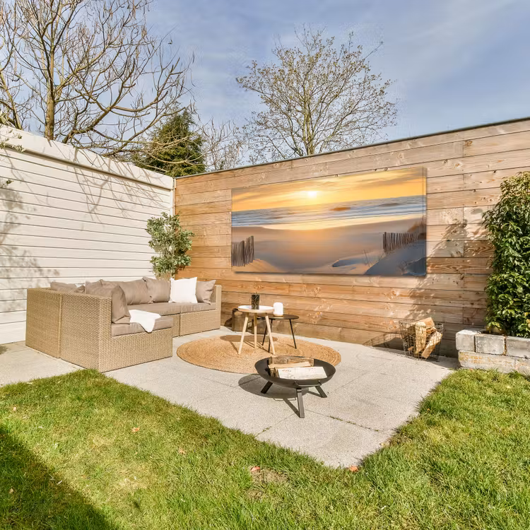 Strand - Duinen - Zonsondergang Tuinposter op houten frame 2 cm dik xxl -sfeer2