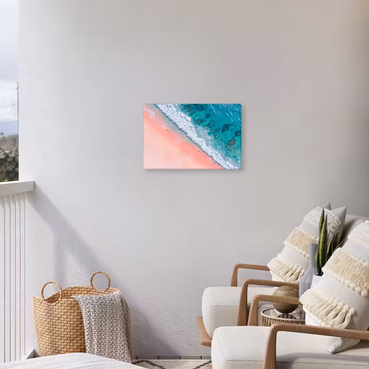 Strand - Oceaan - Golven - Roze Zand - Natuur Tuinposter op houten frame 2 cm dik klein -sfeer1