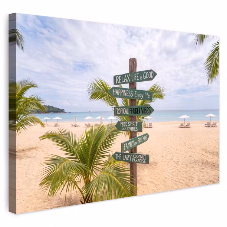 Strand - Wegwijzer - Palmen - Tropisch - Groen Tuinposter op houten frame 2 cm dik klein -3d