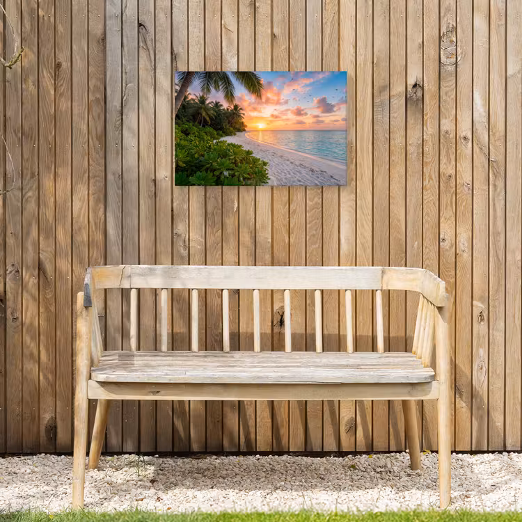 Strand - Zonsondergang - Palmbomen - Tropisch - Natuur Tuinposter op houten frame 2 cm dik klein -sfeer4