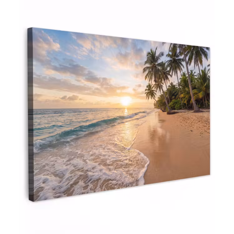 Strand - Zonsondergang - Tropisch - Natuur - Goud Tuinposter op houten frame 2 cm dik klein -3d