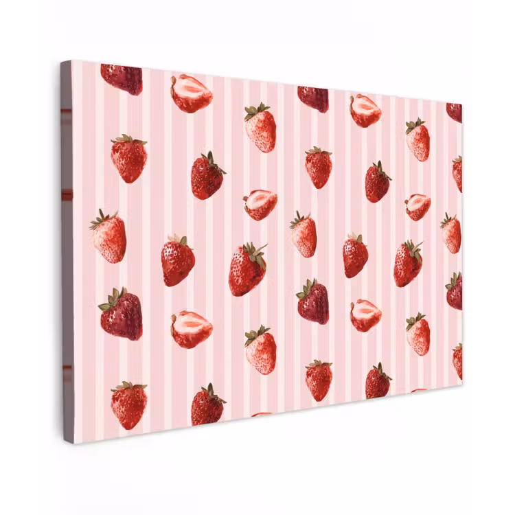 Strepen - Aardbei - Roze Tuinposter op houten frame 2 cm dik klein 845 -3d