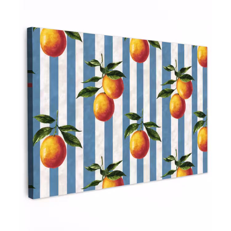 Strepen - Citroen - Blauw Tuinposter op houten frame 2 cm dik klein 845 -3d