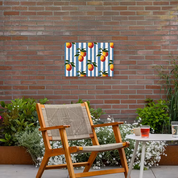 Strepen - Citroen - Blauw Tuinposter op houten frame 2 cm dik klein 845 -sfeer3