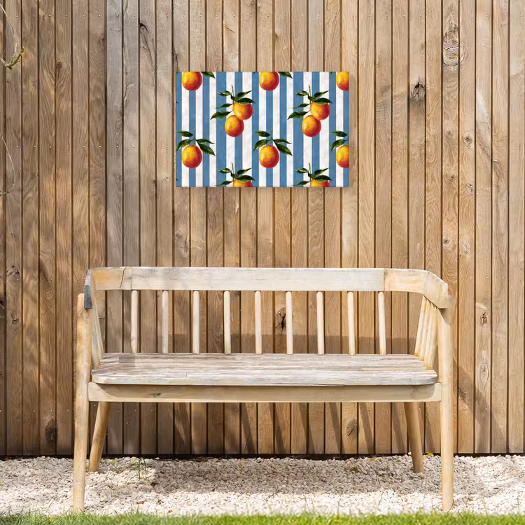 Strepen - Citroen - Blauw Tuinposter op houten frame 2 cm dik klein 845 -sfeer4