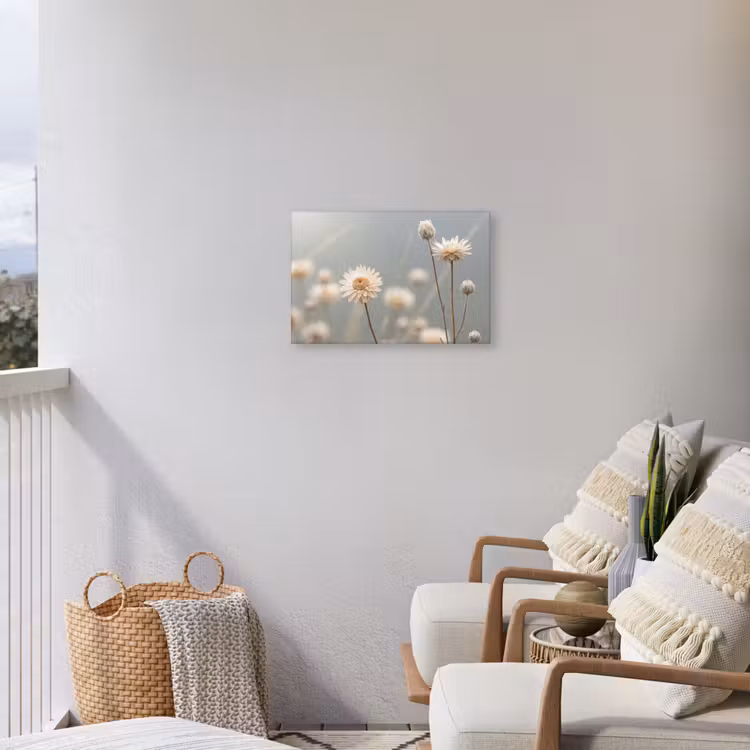 Strobloemen - Wit - Daglicht Tuinposter op houten frame 2 cm dik klein -sfeer1