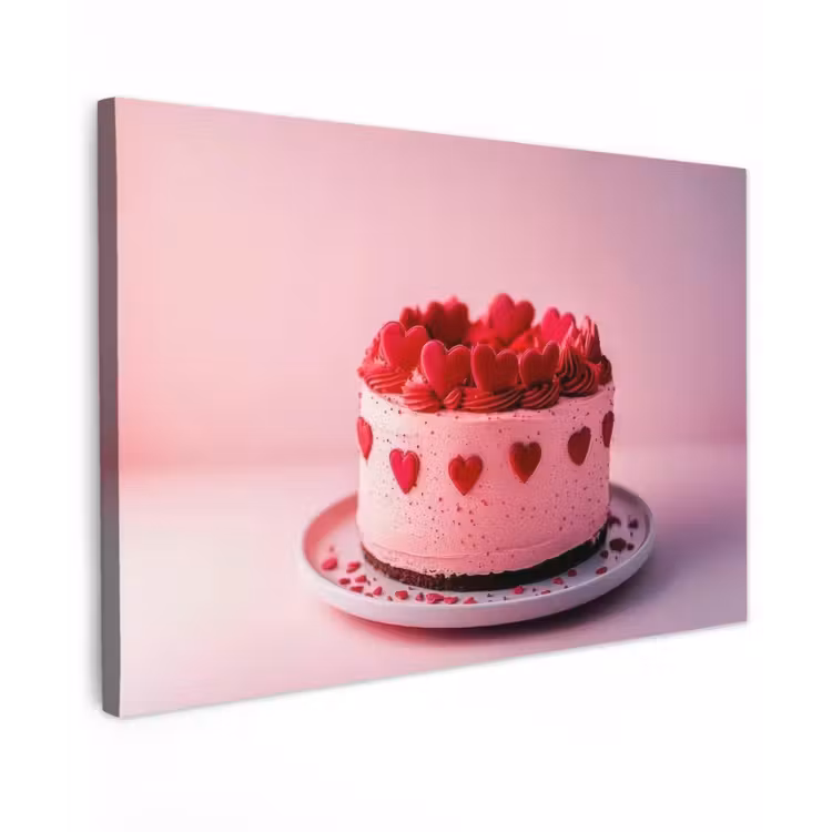 Taart - Hart - Roze Tuinposter op houten frame 2 cm dik klein -3d