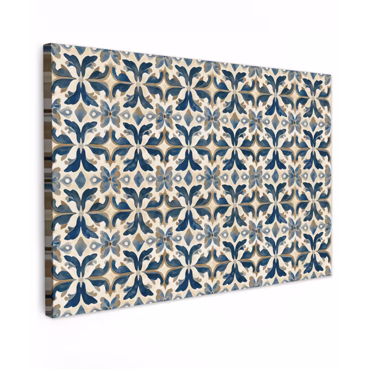 Tegel - Patroon - Blauw - Beige Tuinposter op houten frame 2 cm dik klein 845 -3d