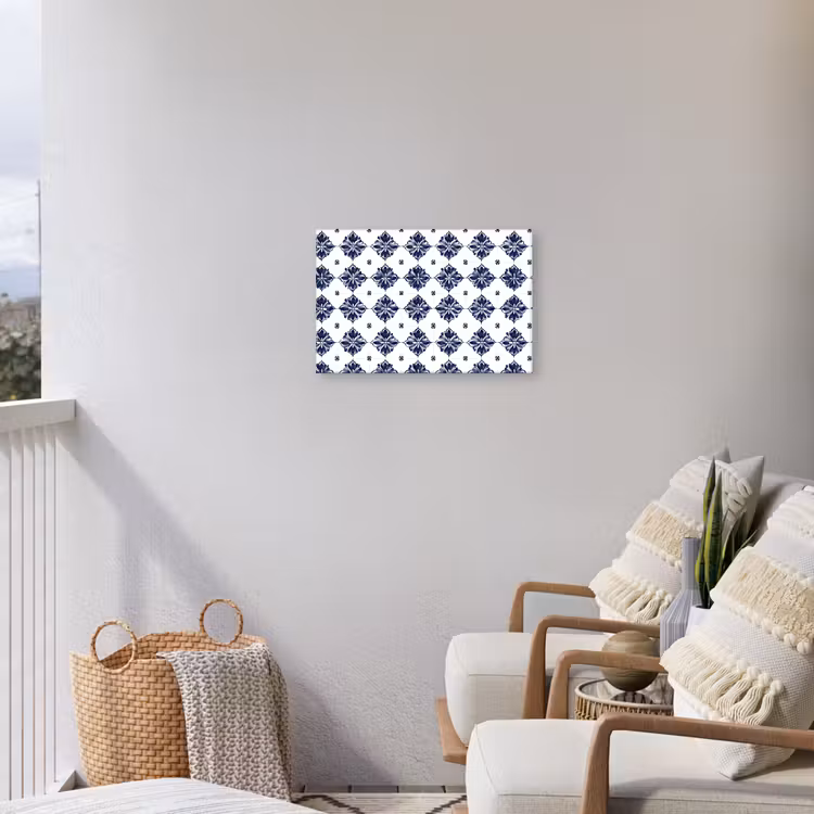 Tegelmotief - Blauw - Wit - Bloem Tuinposter op houten frame 2 cm dik klein 845 -sfeer1