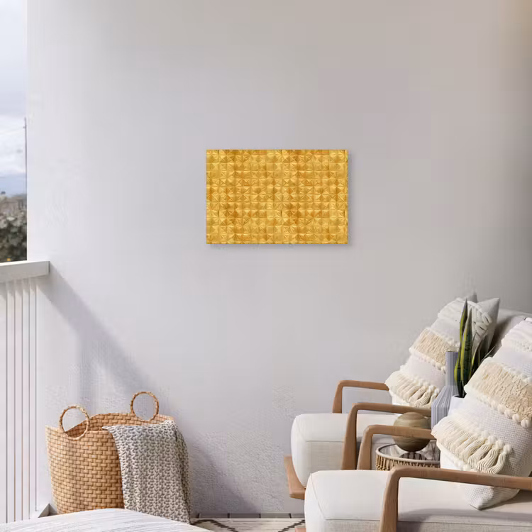 Tegels - Geometrisch - Reliëf - Goud Tuinposter op houten frame 2 cm dik klein 845 -sfeer1