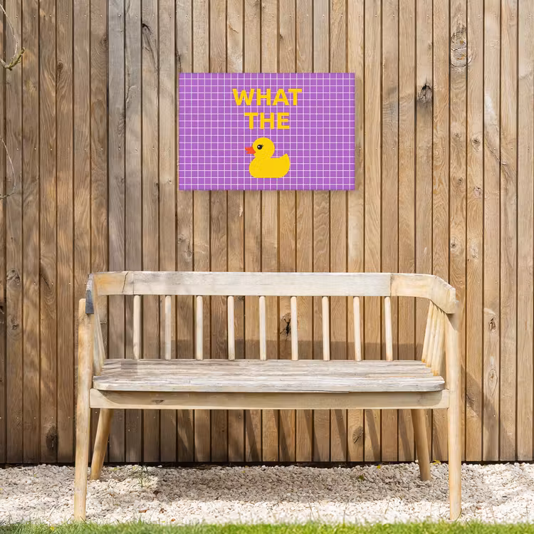 Tekst - Eend - Paars Tuinposter op houten frame 2 cm dik klein -sfeer4