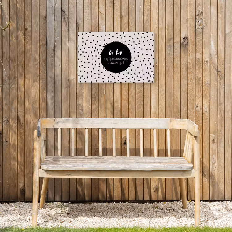 Tekst - Geluk definitie - Quotes - Geluk (is genieten van wat er is) - Woordenboek Tuinposter op houten frame 2 cm dik klein -sfeer4