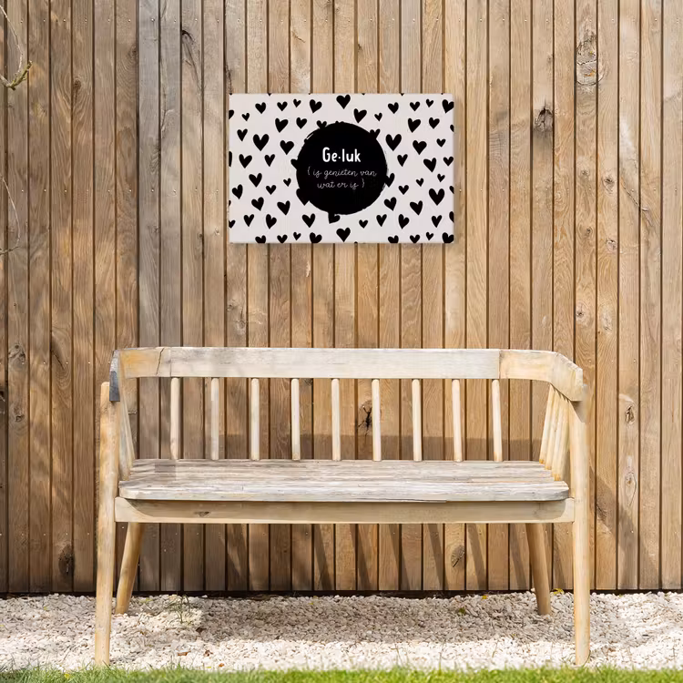 Tekst - Quotes - Geluk (is genieten van wat er is) - Woordenboek - Definitie geluk Tuinposter op houten frame 2 cm dik klein -sfeer4