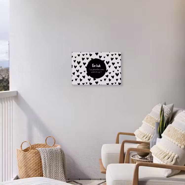 Tekst - Quotes - Geluk (is genieten van wat er is) - Woordenboek - Definitie geluk Tuinposter op houten frame 2 cm dik klein -sfeer1