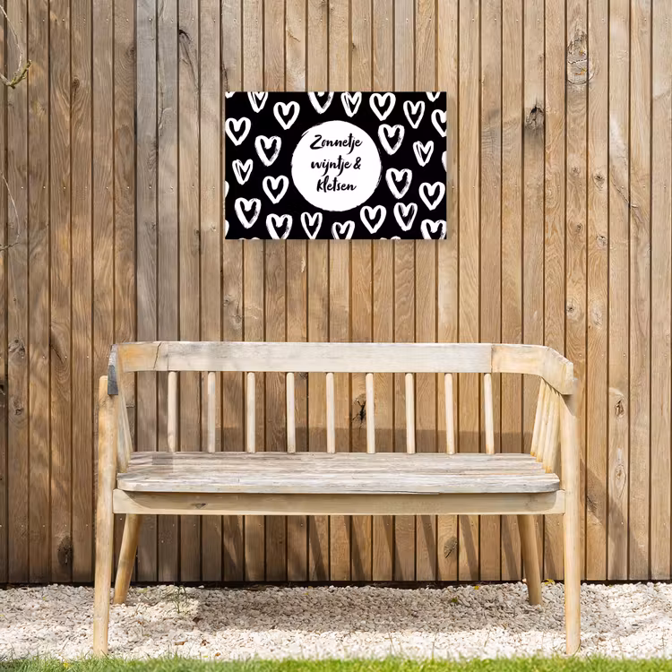 Tekst - Zonnetje, wijntje & kletsen - Quotes - Wijn - Tuin Tuinposter op houten frame 2 cm dik klein -sfeer4
