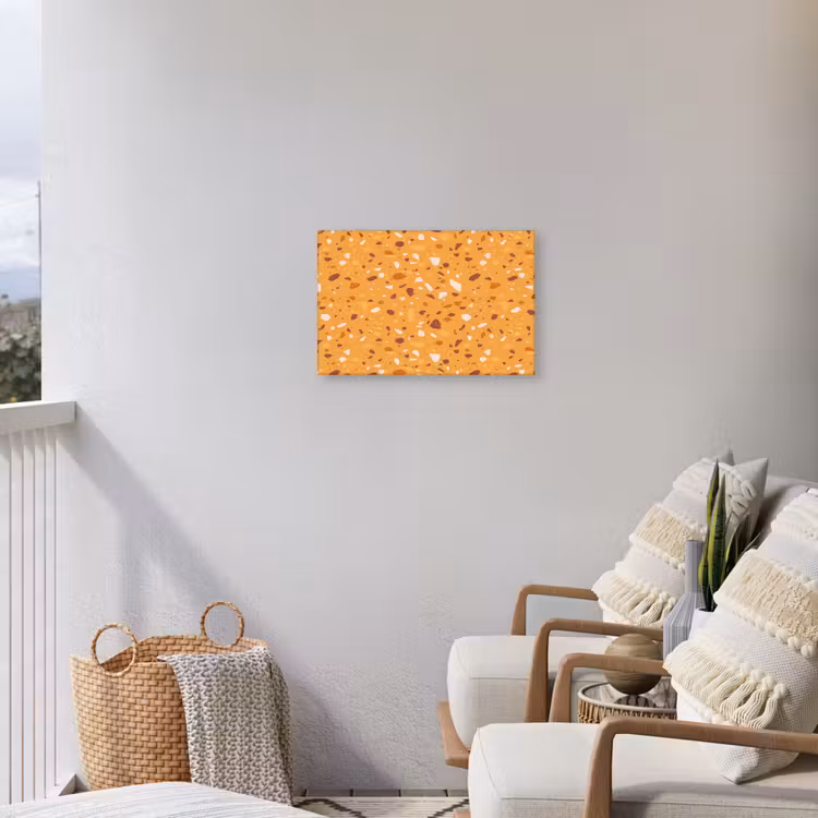 Terrazzo - Patroon - Okergeel Tuinposter op houten frame 2 cm dik klein 845 -sfeer1