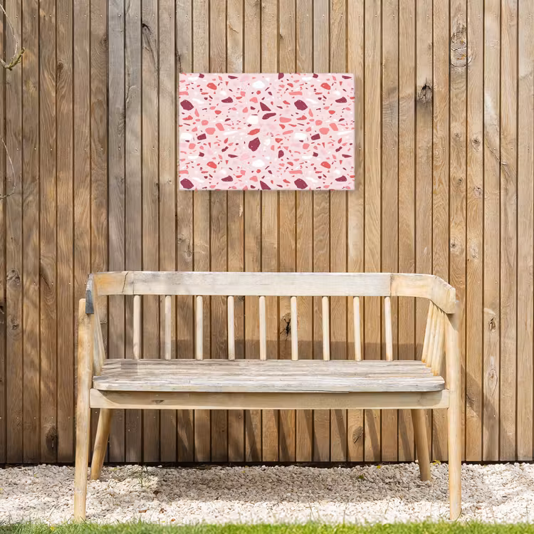 Terrazzo - Patroon - Roze Tuinposter op houten frame 2 cm dik klein 845 -sfeer4