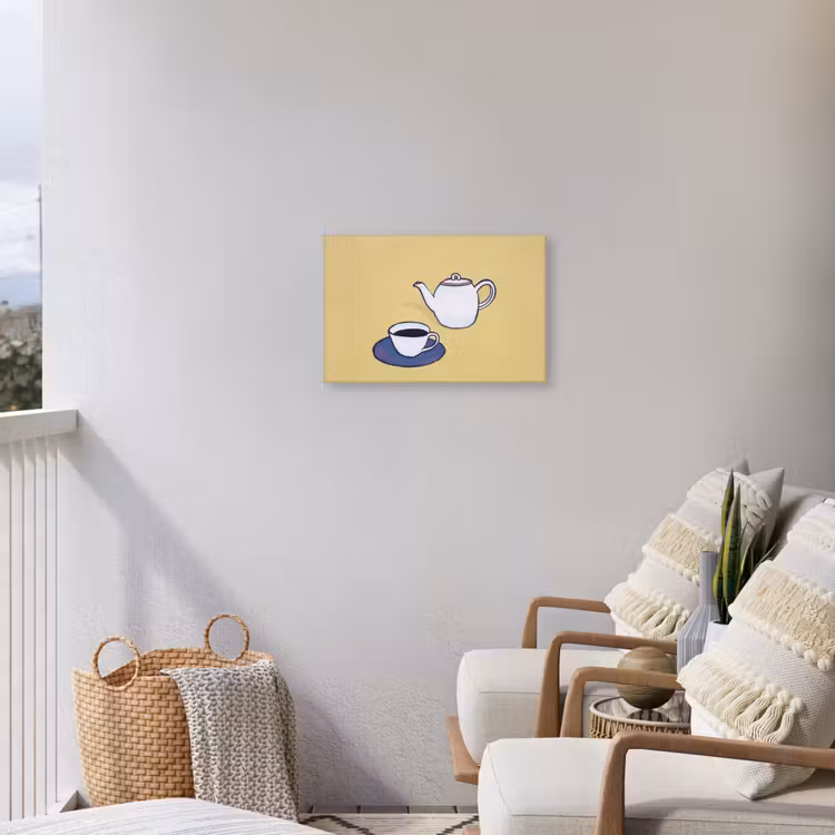 Theepot - Kopje - Beige - Illustratie Tuinposter op houten frame 2 cm dik klein -sfeer1