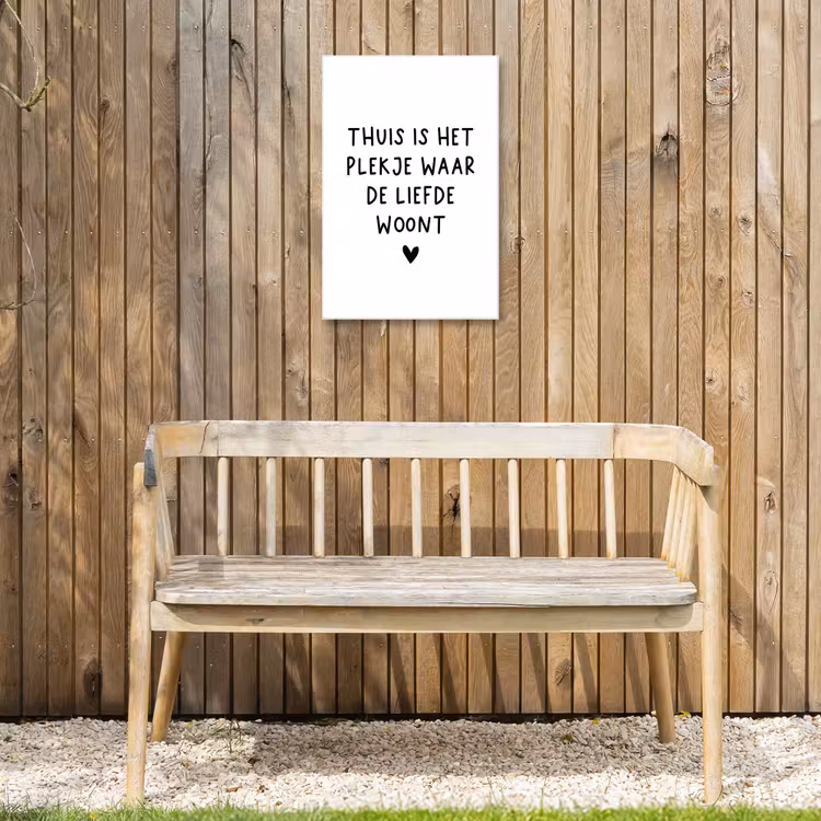 Thuis is het plekje waar de liefde woont - Spreuken - Quotes Tuinposter op houten frame 2 cm dik klein -sfeer4